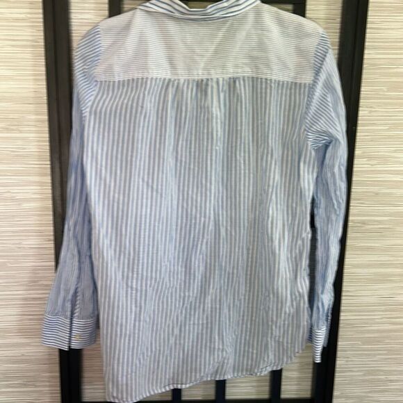 LOFT blue and white striped  cotton long sleeve blouse M lightweight - Picture 5 of 5